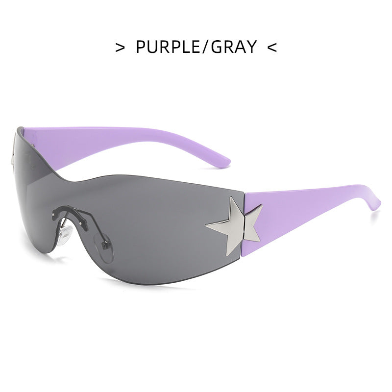 Wholesale PC Y2K Frameless One-piece Five-pointed Star Sunglasses